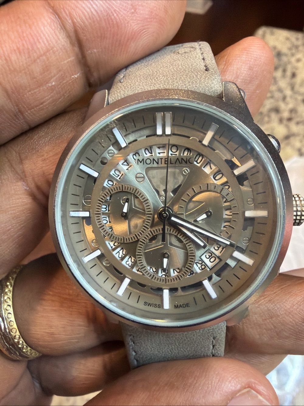 Montblanc Chronograph Men's Watch, Gray Dial Gray & Leather Band
